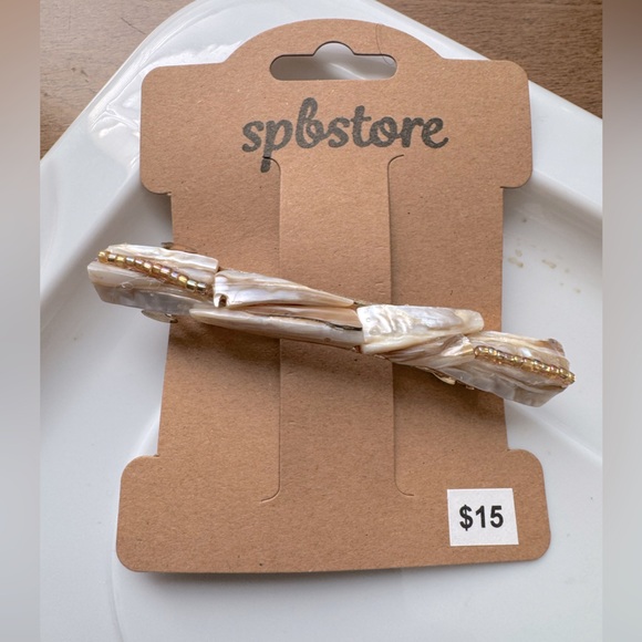 Natural Shell Barrettes with Seed Bead Accents - Handmade - Picture 2 of 4